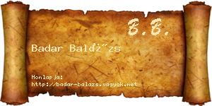 Badar Balázs névjegykártya